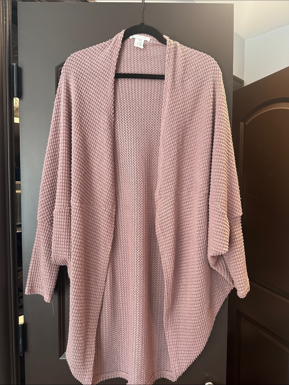 Open-Front Waffle Knit Shrug in Dusty Mauve